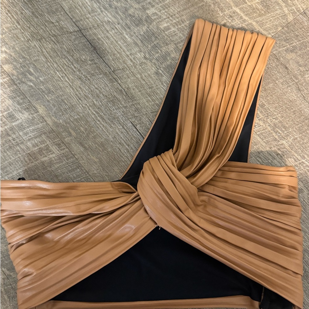 A.L.C. Camel and Black Pleated Blouse